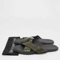 Bottega Veneta Green Leather Crisscross Flat Slides Size 44