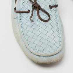 Bottega Veneta Light Blue Intrecciato Suede Bow Loafers Size 45