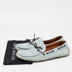Bottega Veneta Light Blue Intrecciato Suede Bow Loafers Size 45