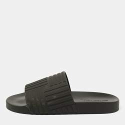 Bottega Veneta Black Embossed Rubber Slides Size 43