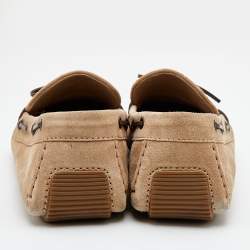 Bottega Veneta Beige Intrecciato Suede Bow Slip On Loafers Size 42.5