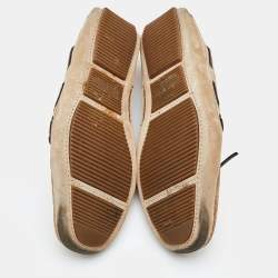 Bottega Veneta Beige Intrecciato Suede Bow Slip On Loafers Size 42.5
