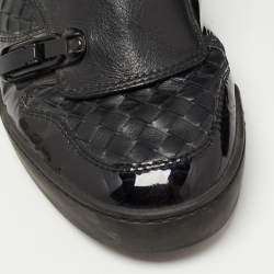 Bottega Veneta Black Woven Leather and Patent High Top Sneakers Size 41