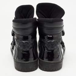 Bottega Veneta Black Woven Leather and Patent High Top Sneakers Size 41