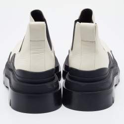 Pre Owned Bottega Veneta White Leather Tire Ankle Boots Size 44