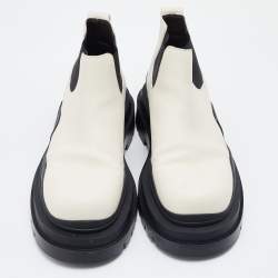 Pre Owned Bottega Veneta White Leather Tire Ankle Boots Size 44