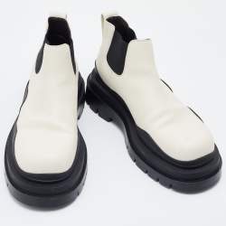 Pre Owned Bottega Veneta White Leather Tire Ankle Boots Size 44