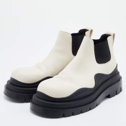 Pre Owned Bottega Veneta White Leather Tire Ankle Boots Size 44