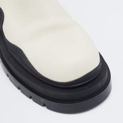 Pre Owned Bottega Veneta White Leather Tire Ankle Boots Size 44
