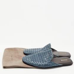 Pre Owned Bottega Veneta Blue leather Intrecciato Fiandra Mule Flats Size 43.5