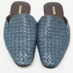 Pre Owned Bottega Veneta Blue leather Intrecciato Fiandra Mule Flats Size 43.5