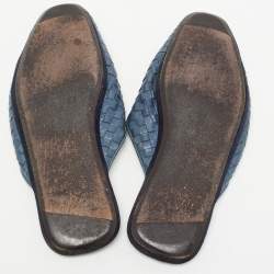 Pre Owned Bottega Veneta Blue leather Intrecciato Fiandra Mule Flats Size 43.5