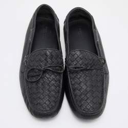 Bottega Veneta Black Intrecciato Leather Cervo Wave Driver Bow Slip On Loafers 41
