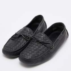 Bottega Veneta Black Intrecciato Leather Cervo Wave Driver Bow Slip On Loafers 41
