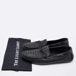 Bottega Veneta Black Intrecciato Leather Cervo Wave Driver Bow Slip On Loafers 41