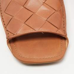 Pre Owned Bottega Veneta Brown Leather Intrecciato Weave Slide Sandals Size 44
