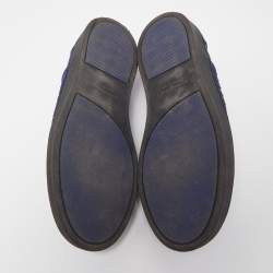Bottega Veneta Navy Blue Suede Intrecciato Slip On Sneakers Size 44