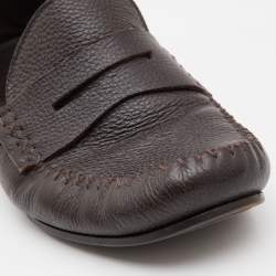 Bottega Veneta Dark Brown Leather Penny Slip On Loafers Size 42