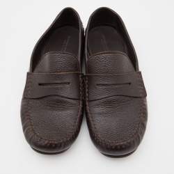 Bottega Veneta Dark Brown Leather Penny Slip On Loafers Size 42