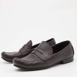 Bottega Veneta Dark Brown Leather Penny Slip On Loafers Size 42