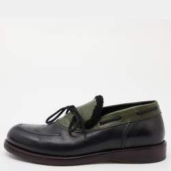 Bottega Veneta Black/Green Leather Slip On Loafers Size 42