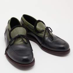 Bottega Veneta Black/Green Leather Slip On Loafers Size 42