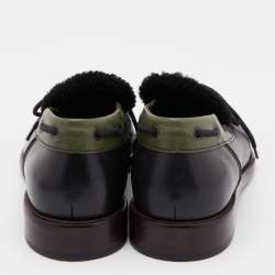 Bottega Veneta Black/Green Leather Slip On Loafers Size 42