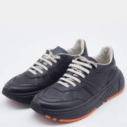 Pre Owned Bottega Veneta Black Leather Low Top Lace Up Sneakers Size 38