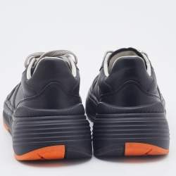 Pre Owned Bottega Veneta Black Leather Low Top Lace Up Sneakers Size 38