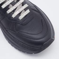 Pre Owned Bottega Veneta Black Leather Low Top Lace Up Sneakers Size 38