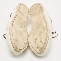 Pre Owned Bottega Veneta White Intercciato Leather Lace Up Boat Loafers Size 43