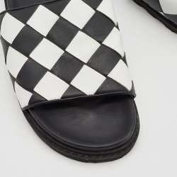 Pre Owned Bottega Veneta Black/White Intrecciato Leather Slides Size 42