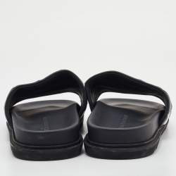Pre Owned Bottega Veneta Black/White Intrecciato Leather Slides Size 42
