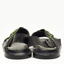 Pre Owned Bottega Veneta Black/Green Leather Criss Cross Flat Sandals Size 43