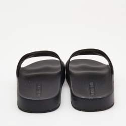 Pre Owned Bottega Veneta Black Rubber Pool Slides Size 41