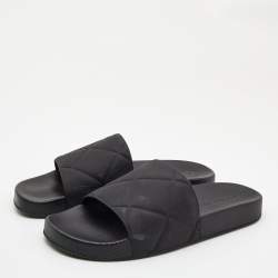 Pre Owned Bottega Veneta Black Rubber Pool Slides Size 41