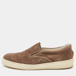 Bottega Veneta Brown Intrecciato Suede Dodger Slip On Sneakers Size 45
