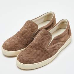 Bottega Veneta Brown Intrecciato Suede Dodger Slip On Sneakers Size 45