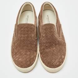 Bottega Veneta Brown Intrecciato Suede Dodger Slip On Sneakers Size 45