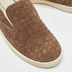 Bottega Veneta Brown Intrecciato Suede Dodger Slip On Sneakers Size 45