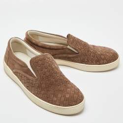 Bottega Veneta Brown Intrecciato Suede Dodger Slip On Sneakers Size 45