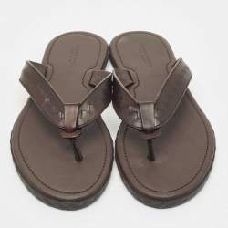 Pre Owned Bottega Veneta Brown Intrecciato Leather Thong Slide Flats Size 42