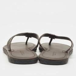 Pre Owned Bottega Veneta Brown Intrecciato Leather Thong Slide Flats Size 42