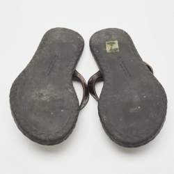 Pre Owned Bottega Veneta Brown Intrecciato Leather Thong Slide Flats Size 42