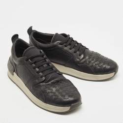 Pre Owned Bottega Veneta Black Intrecciato Leather Lace Up Sneakers Size 43