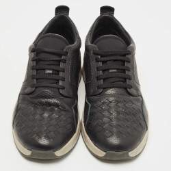 Pre Owned Bottega Veneta Black Intrecciato Leather Lace Up Sneakers Size 43