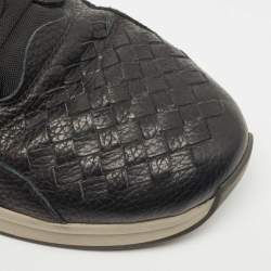Pre Owned Bottega Veneta Black Intrecciato Leather Lace Up Sneakers Size 43