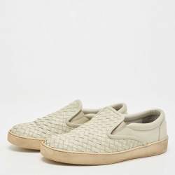 Bottega Veneta Grey Intrecciato Leather Slip On Sneakers Size 41