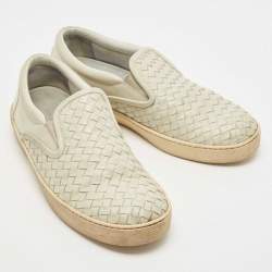 Bottega Veneta Grey Intrecciato Leather Slip On Sneakers Size 41