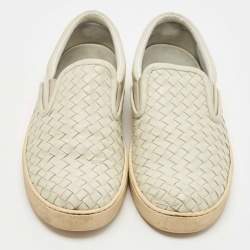 Bottega Veneta Grey Intrecciato Leather Slip On Sneakers Size 41